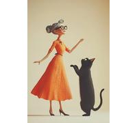 Lady Dancing with her Cat Notebook Journal: 6 x 9 Inches 140-page Lined Matte Paperback