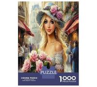 Lady Flower Basket 1000 Pezzi Puzzle Classico Romantic Floral Charm Bundle Puzzle Cartone Extra Spesso - Preferito Dai Collezionisti, Relax Mentale, Pause Ufficio, Viaggio E Regali Festivi 52x38cm/100