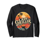 Lady Griller Retro Sunset BBQ Grill Donna Barbecue Queen Maglia a Manica