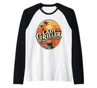 Lady Griller Retro Sunset BBQ Grill Donna Barbecue Queen Maglia con Maniche Raglan
