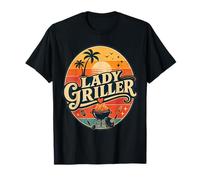 Lady Griller Retro Sunset BBQ Grill Donna Barbecue Queen Maglietta