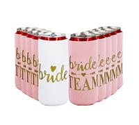 LADY&HOME Bachelorette Slim Can Coolers for Bridesmaid, Set of 10 Bride and Team Bride Can Cooler for Bachelorette Party Favors and Decorations for Wedding(Pink Team,Slim)