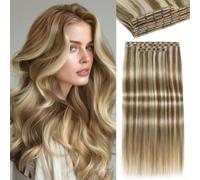 LADY MIRANDA Extension di capelli umani a doppia trama, invisibili, 45,7 cm, 100 g, 8 pezzi, con micro anelli misti biondi, con doppia linguetta, trama geniale senza cuciture, fatta a mano, in