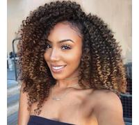 Lady Miranda Ombre Color Afro kinky Curly Braiding Hair Extension Jerry Curl Crochet Hair 3 X Braid Hair Short Synthetic Hair Hair Styles (Black&Brown)