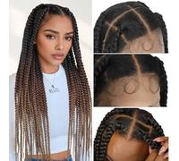 Lady Miranda Parrucca intrecciata jumbo in pizzo per donne di colore, senza nodi, con capelli di bambino, 81,3 cm, senza colla, trecce jumbo, parrucca sintetica (1B/30/27)