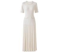 Lady O-Collo Manica Corta Usura Solido Hollow Out Knits Abito Lungo per le Donne, bianco, S