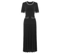 Lady O-Collo Manica Corta Usura Solido Hollow Out Knits Abito Lungo per le Donne, Nero , S