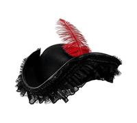 Lady Pirate Cosplay Cappello Coloniale Tricorno Cosplay Prop con Strap | Costume da pirata di Halloween, cappello in pizzo per feste in maschera, scena, fotografia, festa, madre, moglie, fidanzata