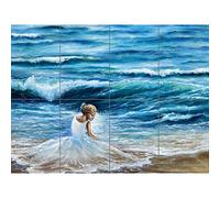 Lady Wearing White By The Sea XL Giant Panel Poster (8 Sections) Manifesto