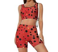 Ladybug Black Spots Set di allenamento per le donne 2 pezzi Crop Tank Pantaloncini a vita alta Abiti da yoga, Stile-1, S