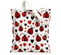 Ladybug Canvas Tote Bag per le donne, giocosi cuori fantasiosi nero primavera rosso lavabile riutilizzabile mercato Tote Idee per lo shopping, Rosso, 13x15 Inch