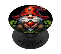 Ladybug Gnome Women With Shamrock Decor For Nature Lover PopSockets PopGrip Adesivo