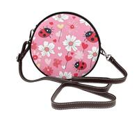 Ladybugs Daisy - Borsa a tracolla rotonda da donna, in pelle vegana, con motivo floreale e uccellino, con tracolla regolabile