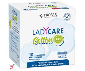 LADYCARE ASSORBENTI COTTON IPOALLERGENICI NOTTE CON ALI 10 PEZZI PROFAR