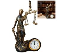 LadyJustices Figurines,Elegant Desktop Sculpture with Clock,Antique Resin Figurine Ornament,Classic Greek Roman Goddess of Justices Statue for Office,Desk Decor,Bedside,Lawyer Gift Idea
