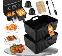 LADYSONS Rivestimento in silicone per friggitrice ad aria, 9 pezzi, accessori per friggitrice ad aria Ninja Dual AF400UK e AF300UK e Tower T17088, accessori riutilizzabili per friggitrice ad aria e