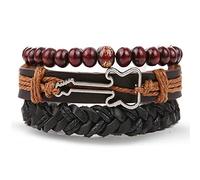 LAECCO Pulsera de cuero moda nuevo 4 unids/set guitarra Cruz hoja encanto tejido cuero hombres pulseras para mujeres joyería masculina al por mayor