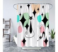 LAEDCIITI Tenda da doccia a forma di gatto nero di metà secolo moderna atomica astratta geometrica motivo retrò gattino nero animali anni '50 anni '60 vintage divertente tenda da bagno in tessuto