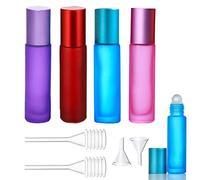 laeeyin Bottiglie di vetro vuote roll-on di 4 pezzi con rullo in acciaio inossidabile, per oli essenziali, lozioni, profumi, bottiglie vuote del rullo di 4 colori per viaggi domestici