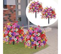 Laelfe 2 Pcs 60 cm Palla Siepe Finta Artificiale Sfera di Bosso Esterno con Perno di Fissaggio e Fiori, Cespuglio Finto Resistenti alle UV per Giardino Porticato Cortile Patio