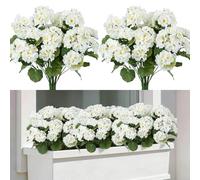 Laelfe 4 Pcs Gerani Finti da Esterno, Fiori Finti Artificiali Geranio per Esterno Balcone Patio Cimitero Sospensione di Fioriere Decorazione per Tavolo (Bianco)