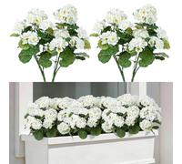 Laelfe Gerani Finti da Esterno, Fiori Finti Artificiali Geranio per Esterno Balcone Patio Cimitero Sospensione di Fioriere Decorazione per Tavolo (Bianco-2 Pcs)
