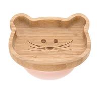 LÄSSIG Bambini Piatto di legno Piatto per spuntini per bambini, fatto di bambù Ventosa in silicone antiscivolo/Platter Little Chums Mouse, rosa