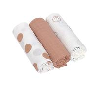 LÄSSIG Coperta Puck per neonati Panno di garza Set di 3 pezzi in cotone 85 x 85 cm/Swaddle & Burp Blanket L Tiny Smile maple