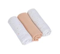 Lässig Coperta Puck per neonati Panno di garza Set di 3 pezzi in cotone 85 x 85 cm/Swaddle & Burp Blanket L GOTS Moon peach