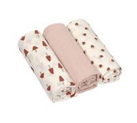 LÄSSIG Coperta Puck per neonati Panno di garza Set di 3 pezzi in cotone 85 x 85 cm/Swaddle & Burp Blanket L Little Forest powder pink
