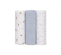 LÄSSIG Coperta Puck per neonati Panno di garza Set di 3 pezzi in cotone 85 x 85 cm/Swaddle & Burp Blanket L Adventure Tractor