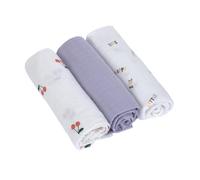 Lässig Coperta Puck per neonati Panno di garza Set di 3 pezzi in cotone 85 x 85 cm/Swaddle & Burp Blanket L GOTS Happy Fruits Cherry