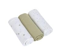 Lässig Coperta Puck per neonati Panno di garza Set di 3 pezzi in cotone 85 x 85 cm/Swaddle & Burp Blanket L GOTS Leave olive