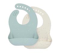 LÄSSIG Set di bavaglini in silicone per bambini (2 pezzi) con vaschetta di raccolta lavabile in lavastoviglie, blu/beige