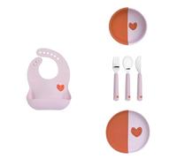 Lässig Set Stoviglie in Silicone per Bambini 4 pezzi - Bavaglio, Ciotola, Piatto e Posate per Neonati e Bambini, Senza BPA