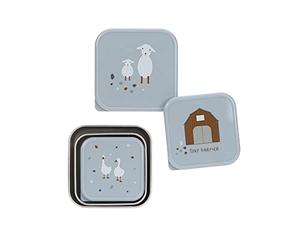 LÄSSIG Snack Box Kids Set di 3 scatole per il pranzo in acciaio inossidabile/Snackbox Stainless Steel Tiny Farmer blue
