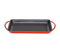 Lätt Home Bistecchiera Antiaderente in Ghisa Smaltata. Padella Grill Rossa Rettangolare 39,5x22x3,5 cm. Piastra per Piano Cottura Induzione Elettrico, Gas e Forno. Per grigliare Carne, Pesce e Verdure