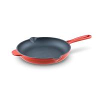 Lätt Home Padella Skillet in Ghisa Smaltata Rossa con Beccuccio 24cm. Cast Iron Skillet Antigraffi Idonea per Piani Cottura a Induzione, Gas, Elettrico e Forno. Padella per Frittata, Risotti...