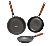 Lätt Home - Set 3 Padelle in Ghisa Antiadente 20, 24 e 28 cm - Adatte per Induzione, Gas, Vetroceramica, Elettrico, Forno e Lavastoviglie - Manico Removibile in Legno di Acacia - Senza PFOA e PTFE