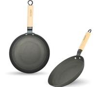 lätt Home Set di padelle in ghisa antiaderente, adatte per cucina a induzione a gas, piano cottura elettrico, forno lavastoviglie, manico in legno chiaro rimovibile, set 2 diametri 24-28 cm