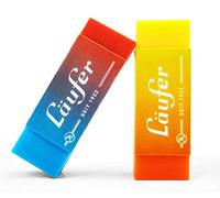 Läufer 69825 Plast Color Gomma da cancellare bicolore, cancellare in modo affidabile matite e pastelli, carta blister contiene 2 gomme per scuola, casa e ufficio, bicolore arancione-giallo e rosso-blu