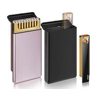 Lafagiet 2 confezioni di portasigarette con accendino per 100 mm, King Size, odore e umidità, in metallo, sottile, per donne, uomini, idea regalo