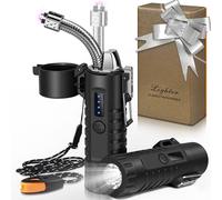Lafagiet Accendino elettrico, ricaricabile tramite USB C, con display a batteria a LED, torcia, flessibile, estensibile a 360°, per candele, campeggio, avventura all'aperto