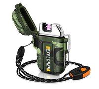 Lafagiet - Accendino USB ricaricabile, impermeabile, doppio arco, per campeggio, escursionismo, kit di sopravvivenza all’aperto, Verde