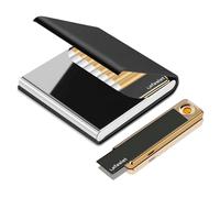 Lafagiet Portasigarette con accendino per 84MM Regular King Size, Ultra Slim, Portasigarette in pelle per uomini, Business, Regalo