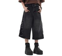 Lafaguw Baggy Jorts per donne uomini strappati vita alta gamba larga jeans pantaloncini casual jeans ritagliati vestiti estivi, Nero 5, Large Corto