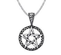 LAFATINA Potente pentacolo Wicca tradizionale sigillo Salomone luna crescente nodo celtico in acciaio inox collana per uomo, Metallo, Salomone