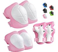 Lafefe Set di 6 protezioni per bambini, rosa, ginocchiere, gomitiere e polsi, in rete traspirante leggera e guscio rigido, cinghie regolabili, cuscinetti di sicurezza taglia S, per pattinaggio a