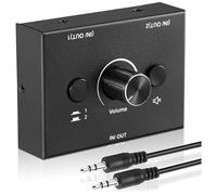Lafeier Commutatore audio da 3,5 mm, 2 ingressi 1 uscita/1 uscita splitter Switcher Box, pulsante di disattivazione con un tasto