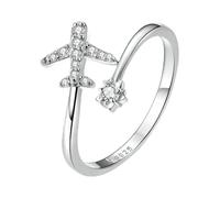 Lafeil Anello Aereo in Argento Sterling 925 Aperto Placcato in Platino Intarsiato con Zircone personalità Semplice Accessori in Argento per Donna Regali di Coppia